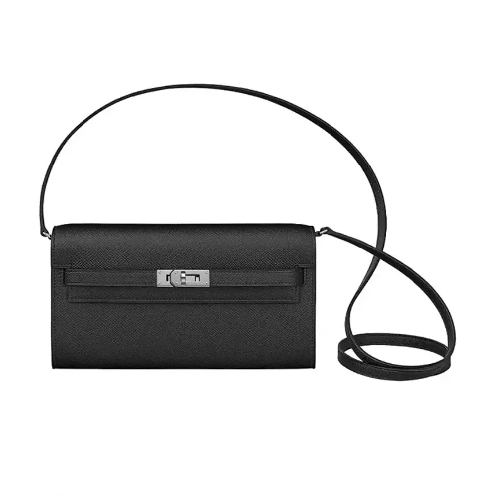 Hermes Kelly To Go in Epsom Leather for Women in Black/Silver Hermes Kelly To Go in Epsom Leather for Women in Black/Silver