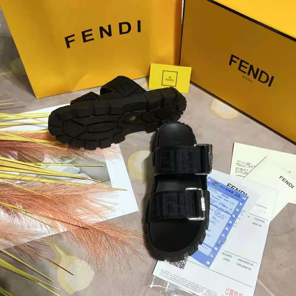 Fendi Sandals Black Fabric Sandals for Women