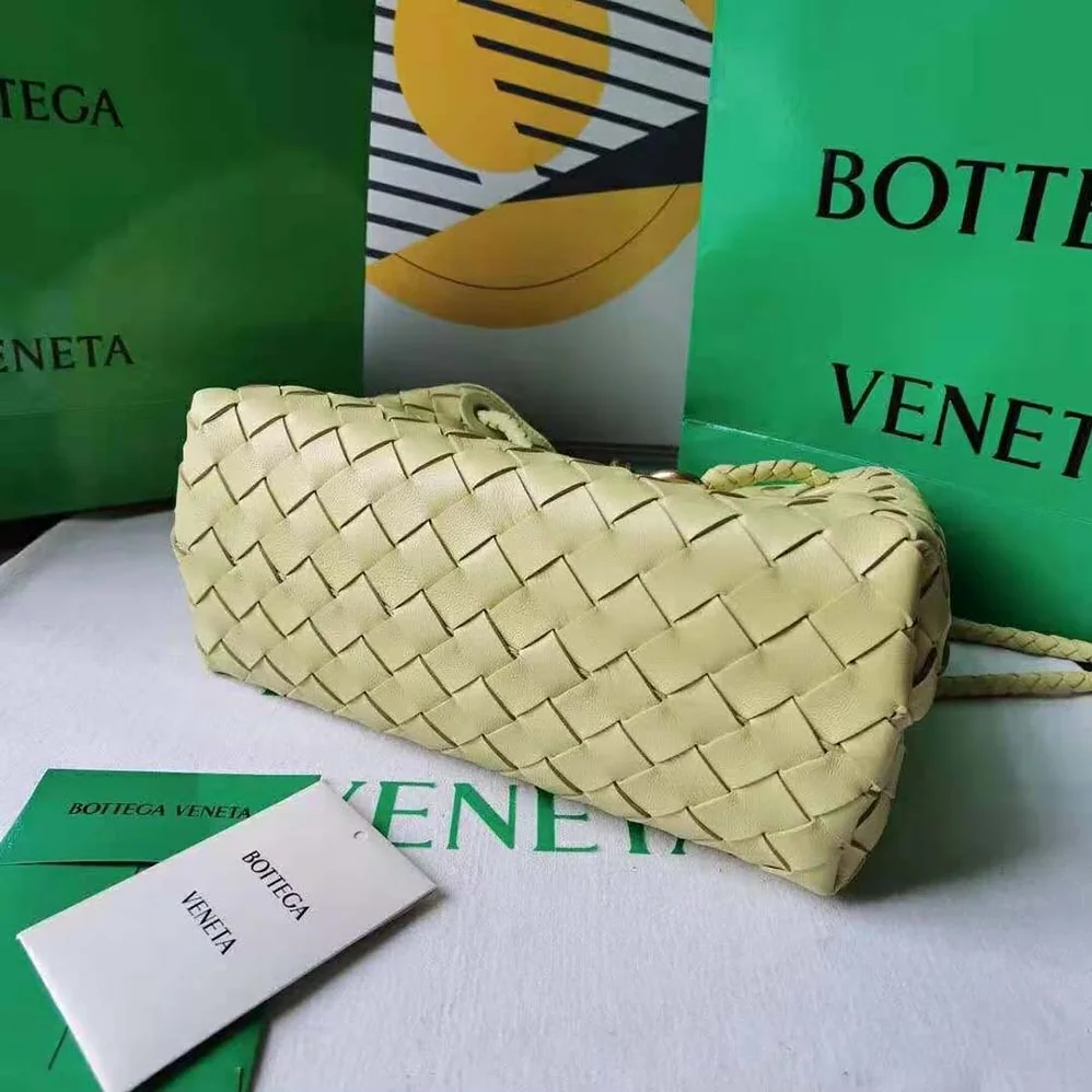 Bottega Veneta Small Andiamo Intrecciato Leather Top Handle Bag for Women in Yellow