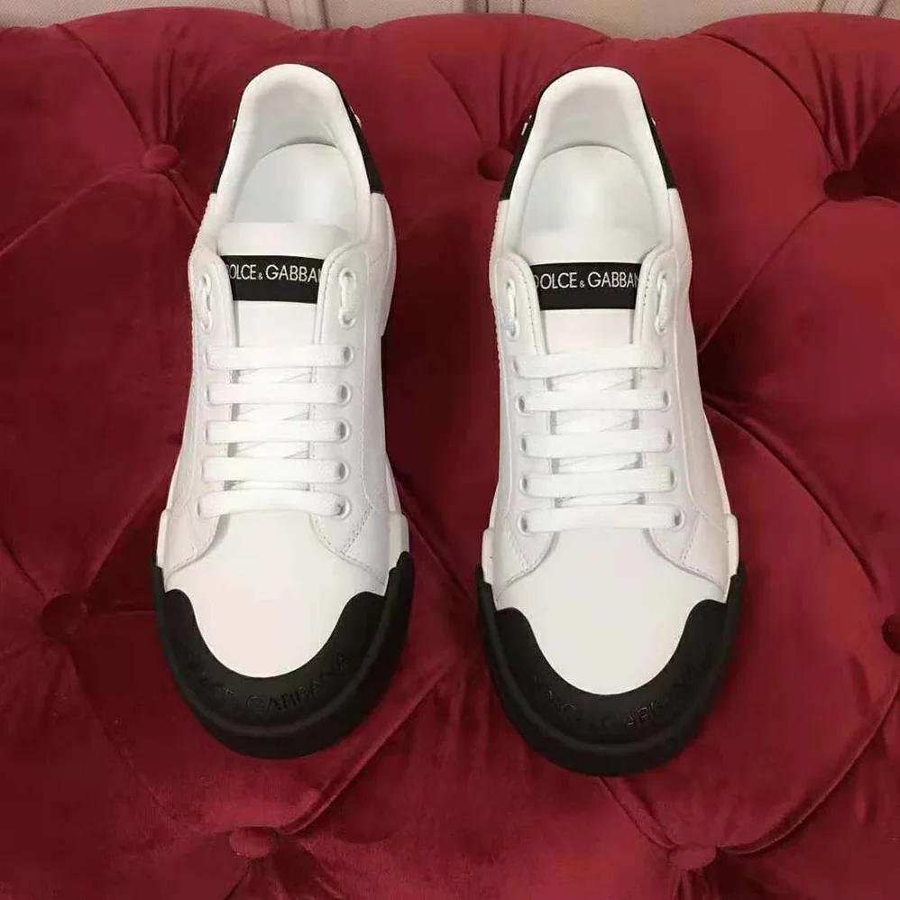 Dolce Gabbana D&G Portofino Sneakers in Nappa Leather and Rubber Toe-Cap for Women in Black