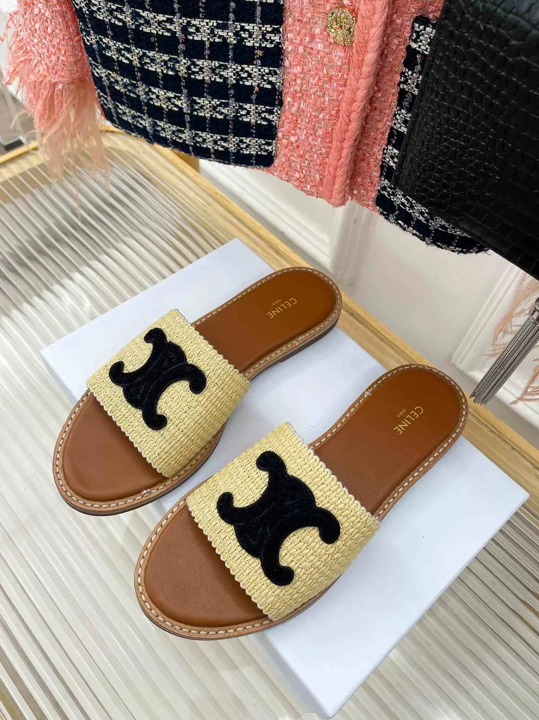 Celine Lympia Flat In Raffia Beige Celine Lympia Flat In Raffia Beige