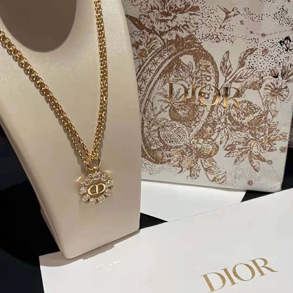 Dior Petit CD Necklace Gold-Finish Metal with White and Silver for Women in Tone Crystals