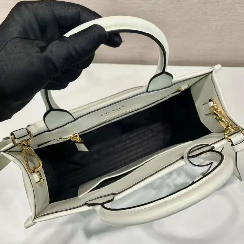 Prada Mini Prada Symbole Leather Bag with Stitching for Women in White