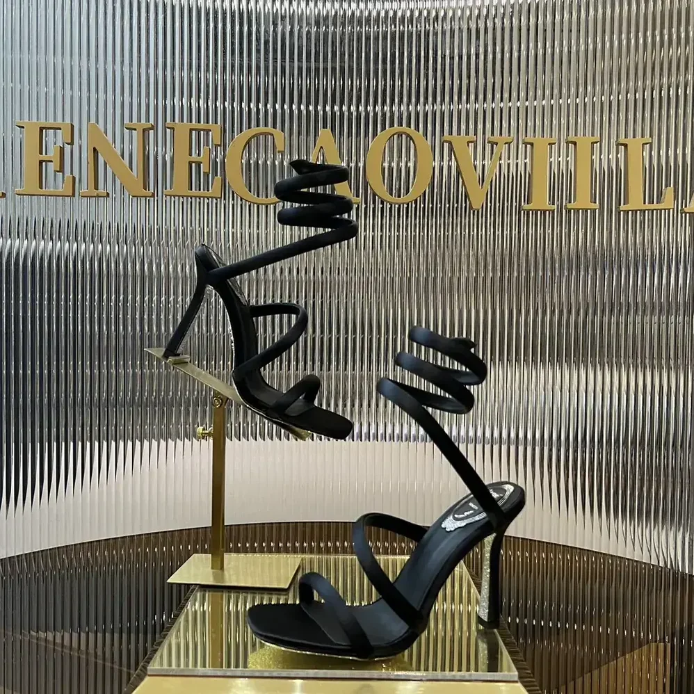 Rene Caovilla Cleopatra Black Satin Sandal 105 for Women Rene Caovilla Cleopatra Black Satin Sandal 105 for Women