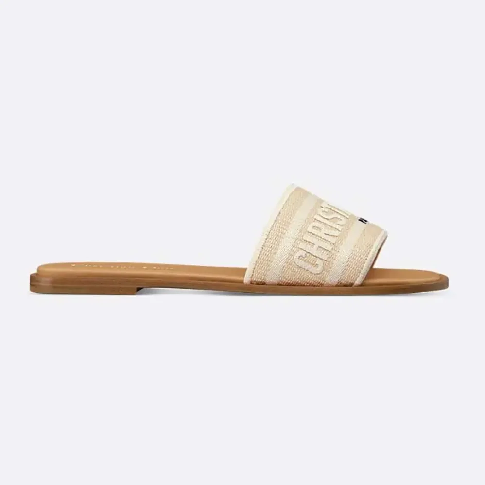 Dior Dioriviera Dway Slide Natural Raffia and White Embroidered Cotton for Women Dior Dioriviera Dway Slide Natural Raffia and White Embroidered Cotton for Women