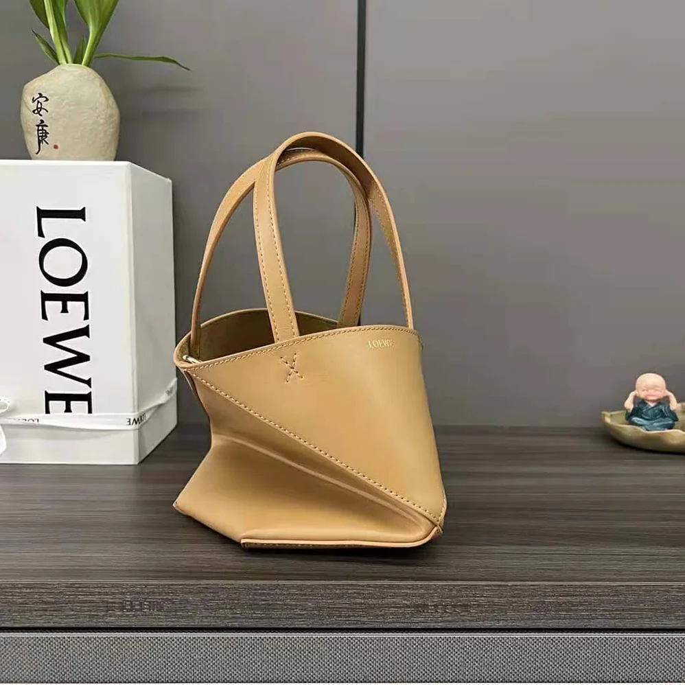 Loewe Mini Puzzle Fold Tote in Shiny Calfskin for Unisex in Brown Loewe Mini Puzzle Fold Tote in Shiny Calfskin for Unisex in Brown