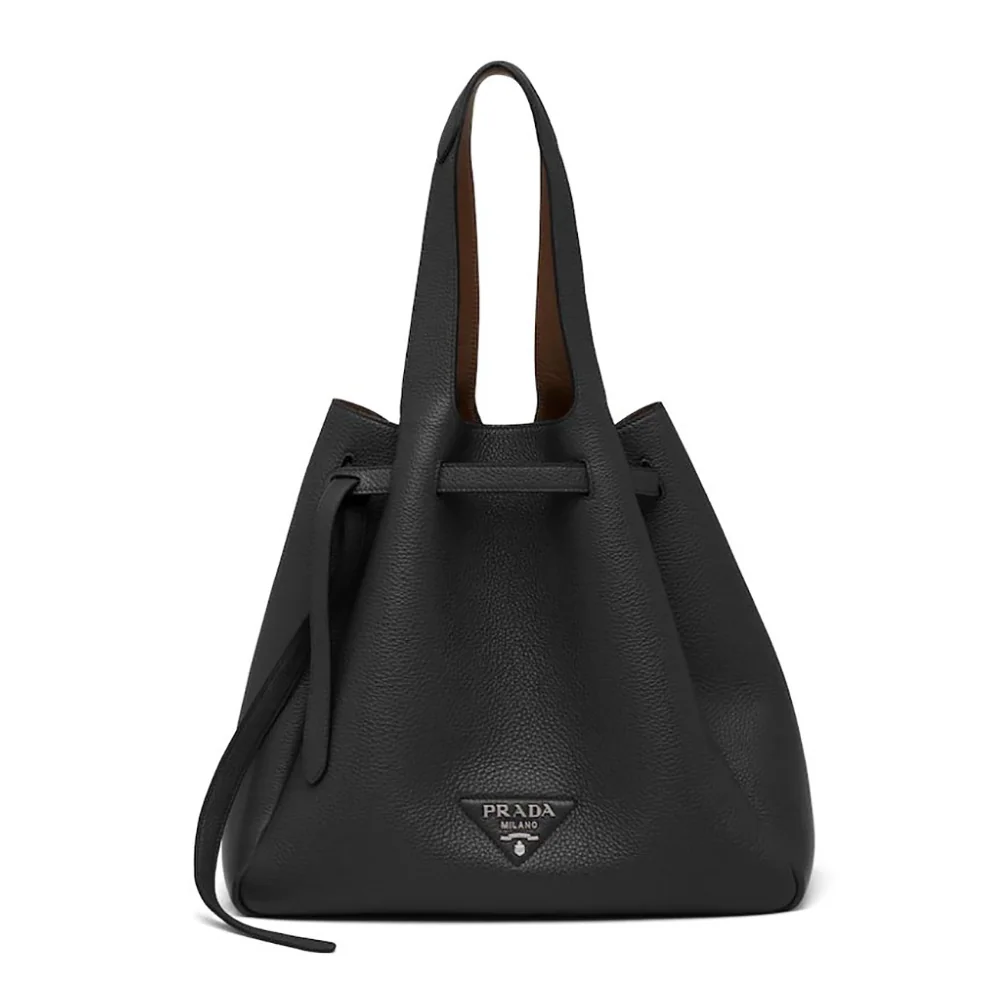 Prada Leather Tote Handle Bag for Women in Black