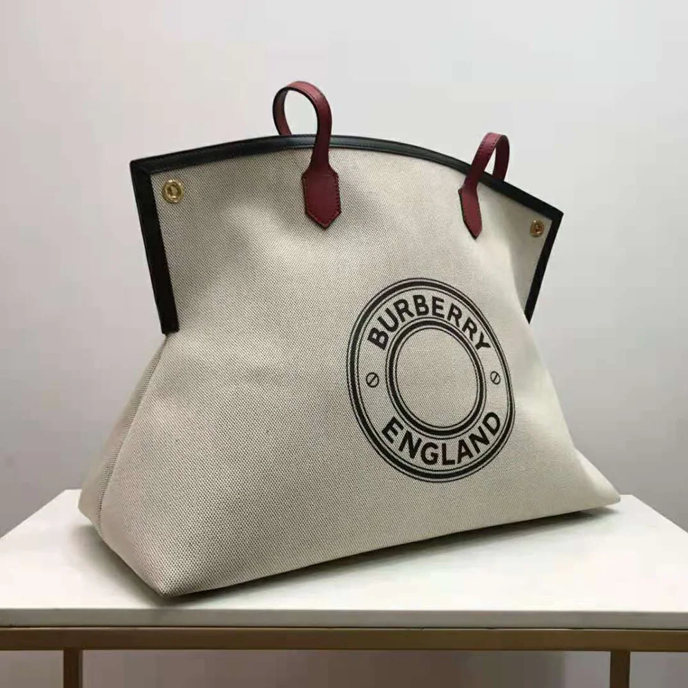 Burberry Large Logo Graphic Cotton Canvas Society Tote for Women Burberry Large Logo Graphic Cotton Canvas Society Tote for Women