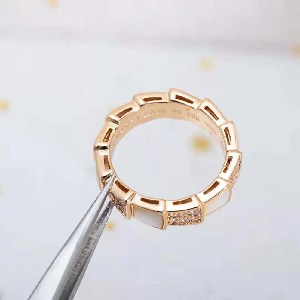 Bvlgari Serpenti Viper Band Ring in 18 KT Rose Gold for Women in White