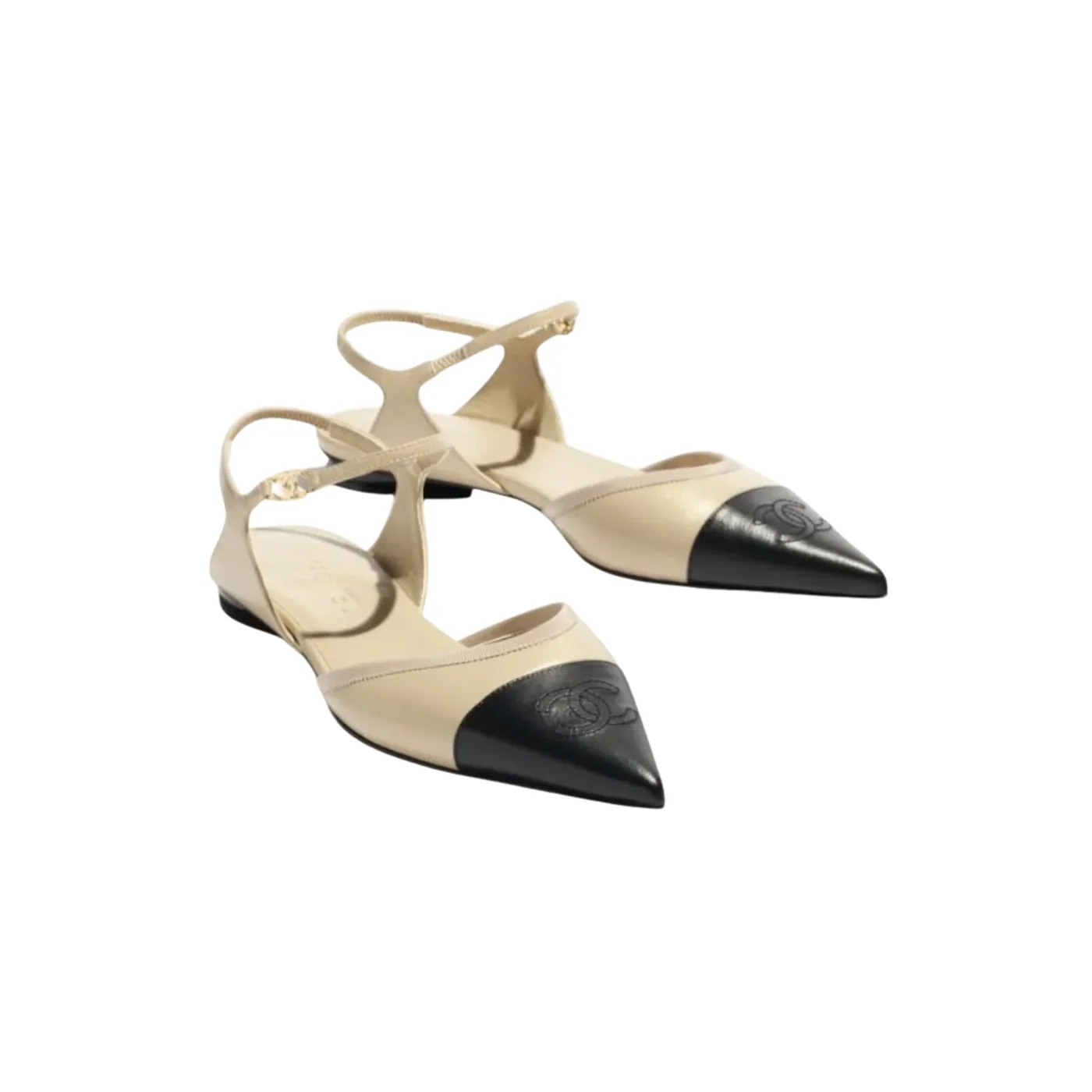Chanel Slingbacks Beige/ Black --U7319