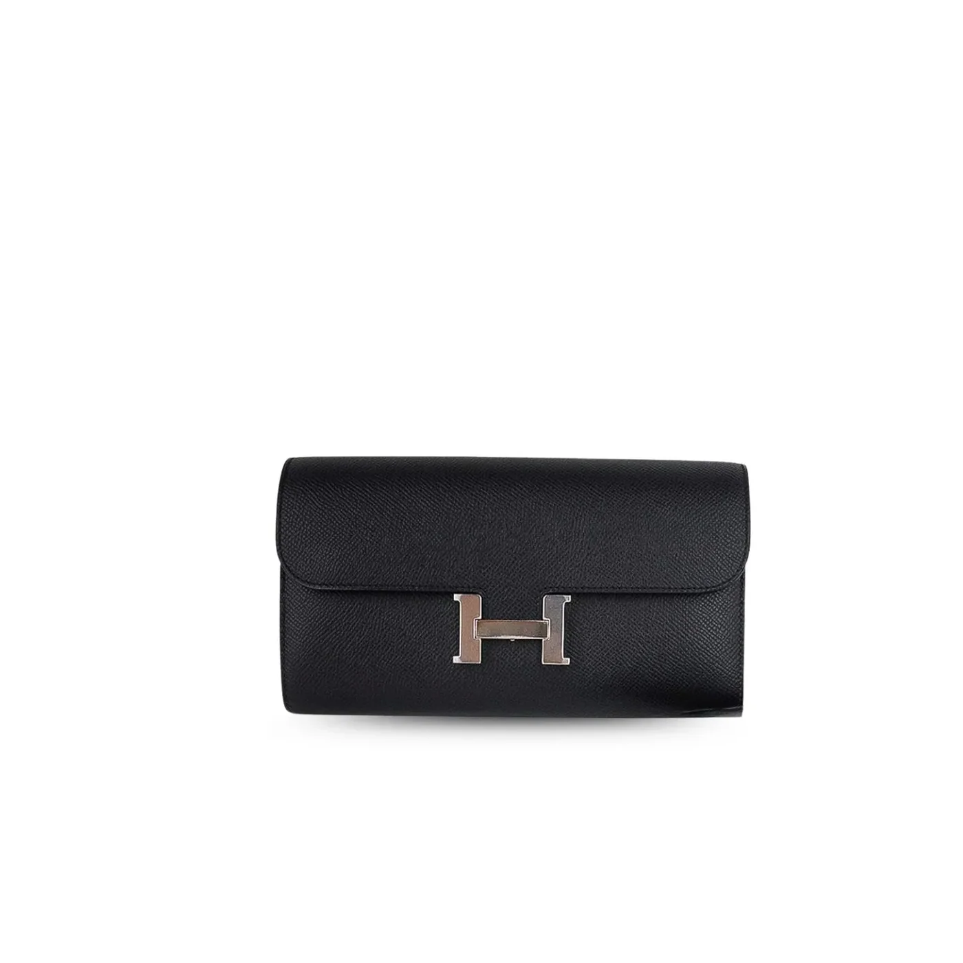 Hermes Constance Togo Long Wallet in Silver Toned Hardware Black