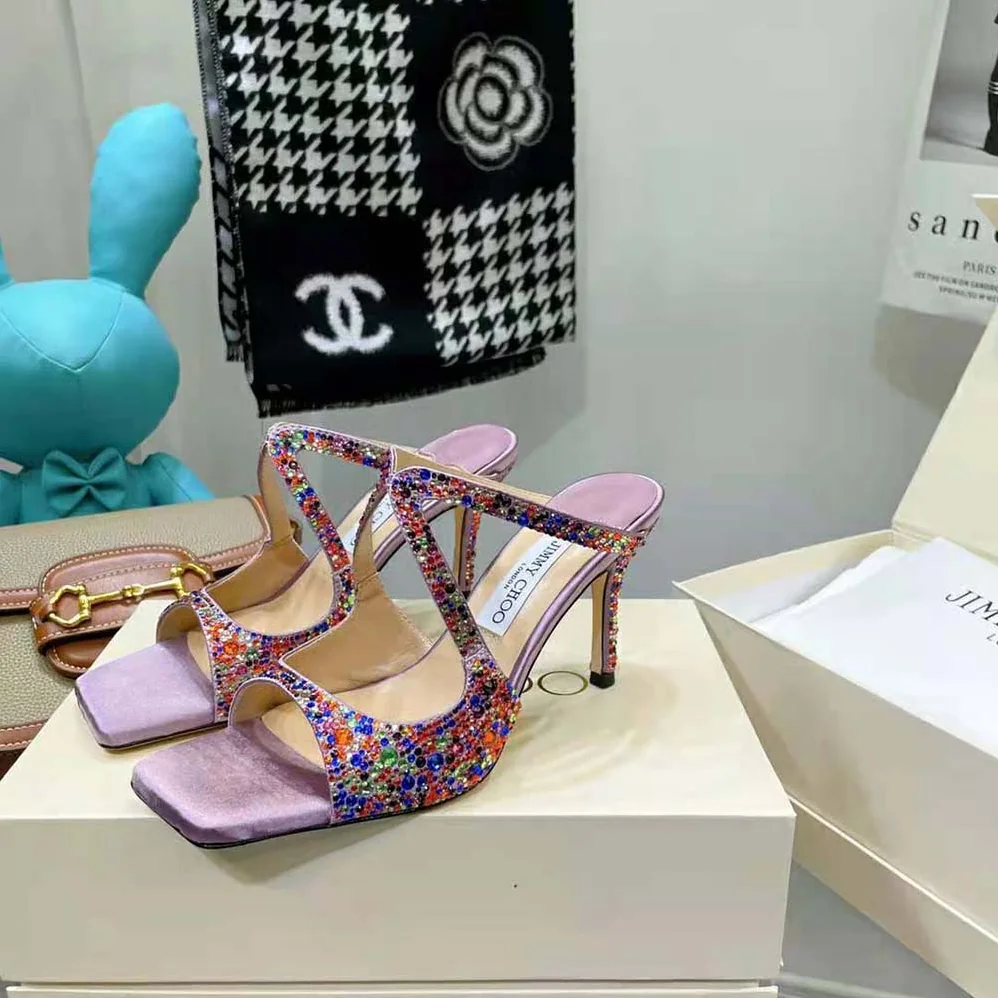 Jimmy Choo Anise 95 Multi Rainbow Crystal Hotfix Mules for Women Jimmy Choo Anise 95 Multi Rainbow Crystal Hotfix Mules for Women