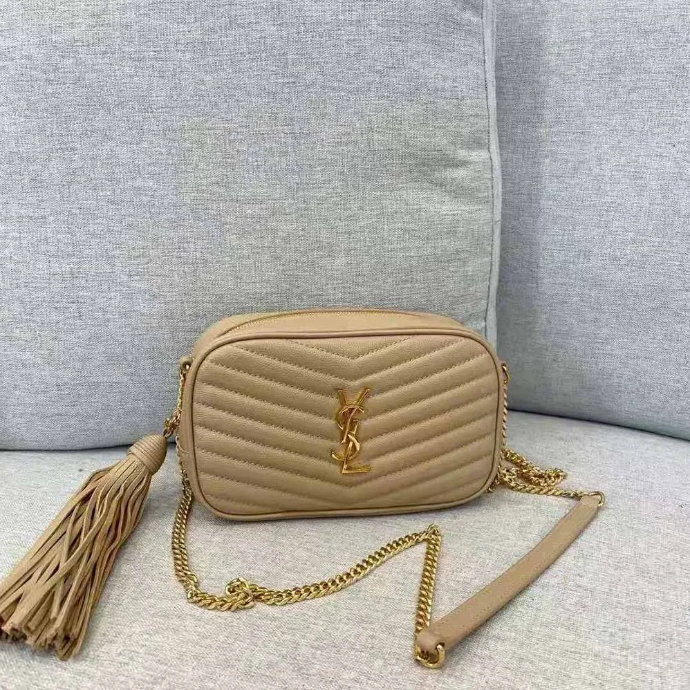 Saint Laurent YSL Lou Mini Bag in Quilted Grain DE Poudre Embossed Leather for Women in Sandy