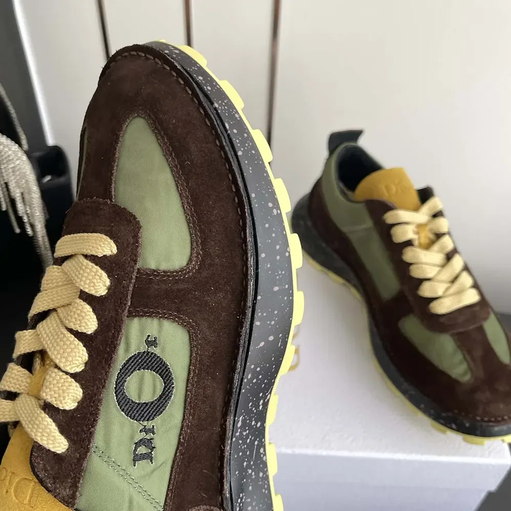 Dior Squash Sneaker Brown and Yellow Suede Calfskin with Green Technical Fabric for Unisex Dior Squash Sneaker Brown and Yellow Suede Calfskin with Green Technical Fabric for Unisex