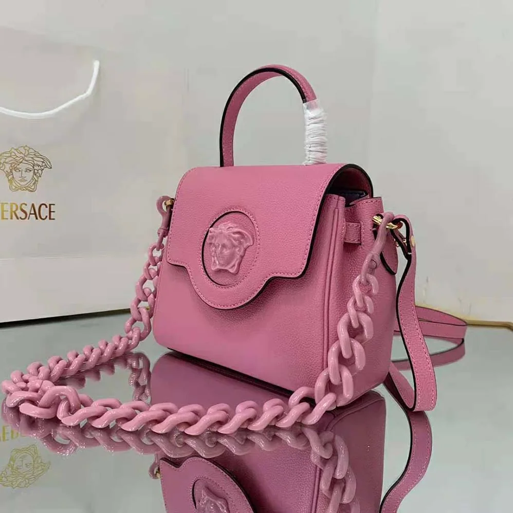 Versace La Medusa Small Handbag Crafted From Premium Leather for Women in Pink Versace La Medusa Small Handbag Crafted From Premium Leather for Women in Pink