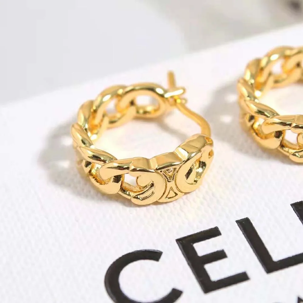 Celine Triomphe Small Gourmette Hoops in Brass with Gold Finish for Women Celine Triomphe Small Gourmette Hoops in Brass with Gold Finish for Women