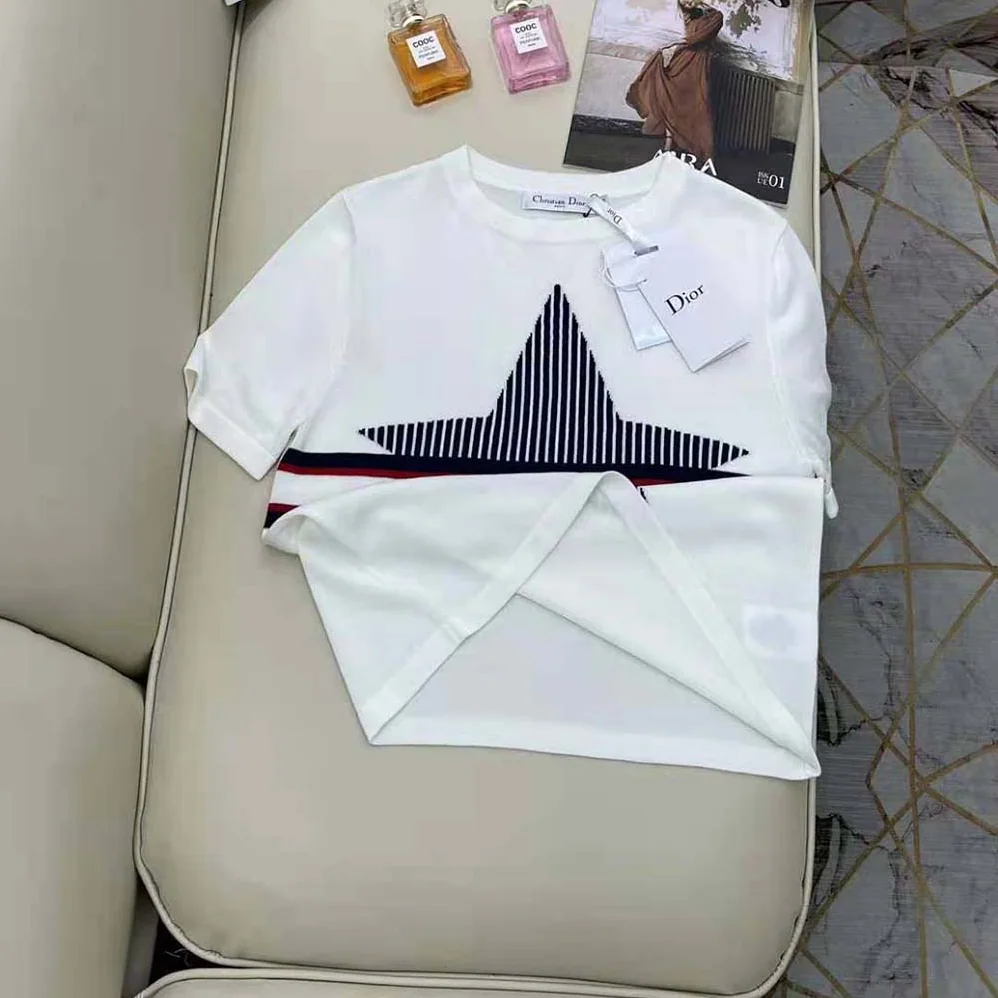 Dior Dioralps T-shirt White Three-Tone Dior Star Cotton Jersey and Linen for Men Dior Dioralps T-shirt White Three-Tone Dior Star Cotton Jersey and Linen for Men