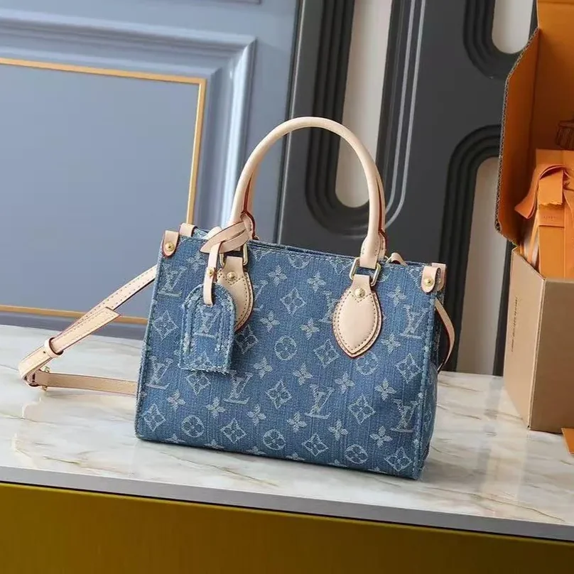 Louis Vuitton OnTheGo PM Tote Bag in Denim Blue Gold Hardware