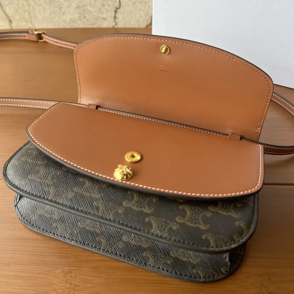 Celine Duo Wallet on Strap in Triomphe Canvas and Calfskin for Women