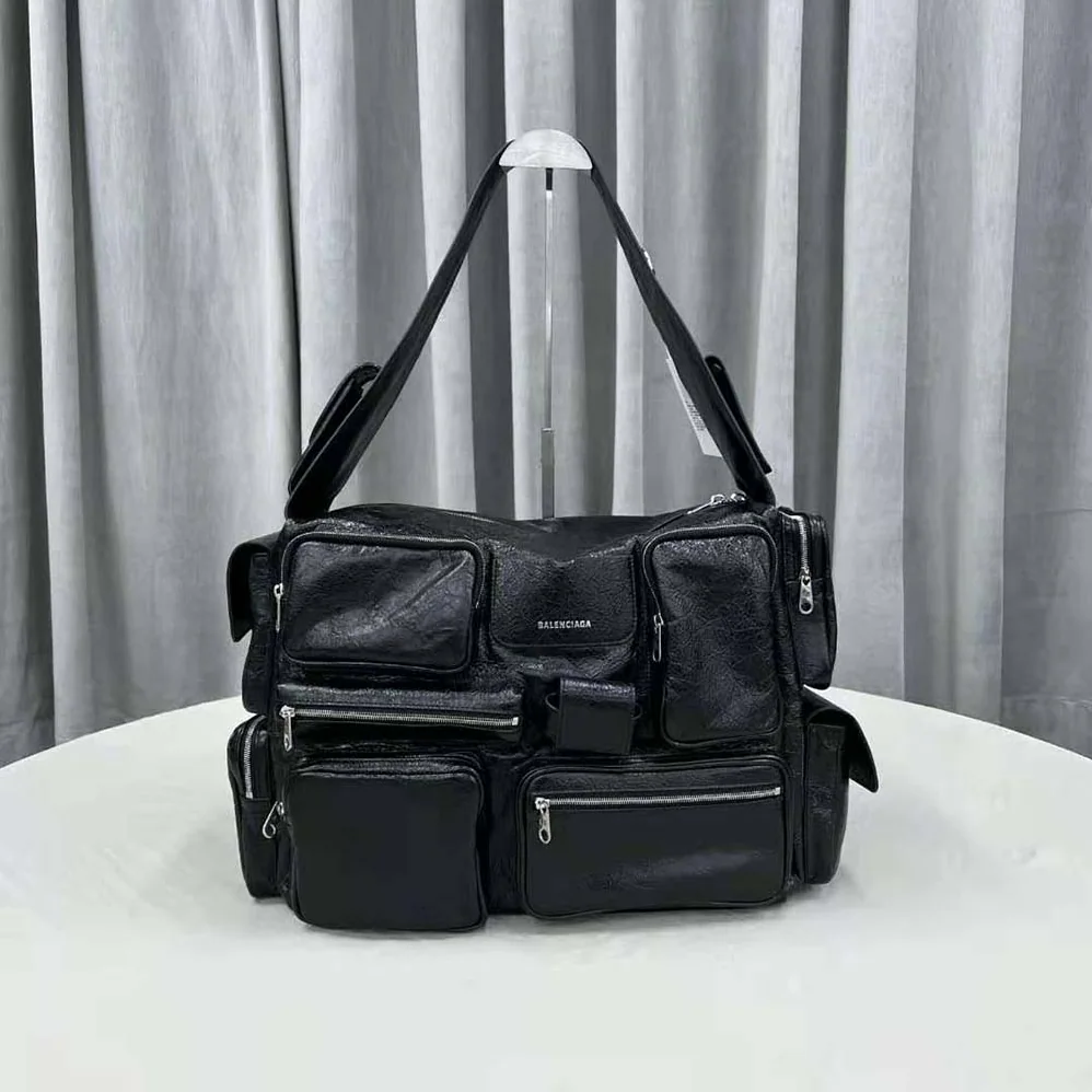 Balenciaga Superbusy Large Sling Bag in off Black Arena Lambskin for Women