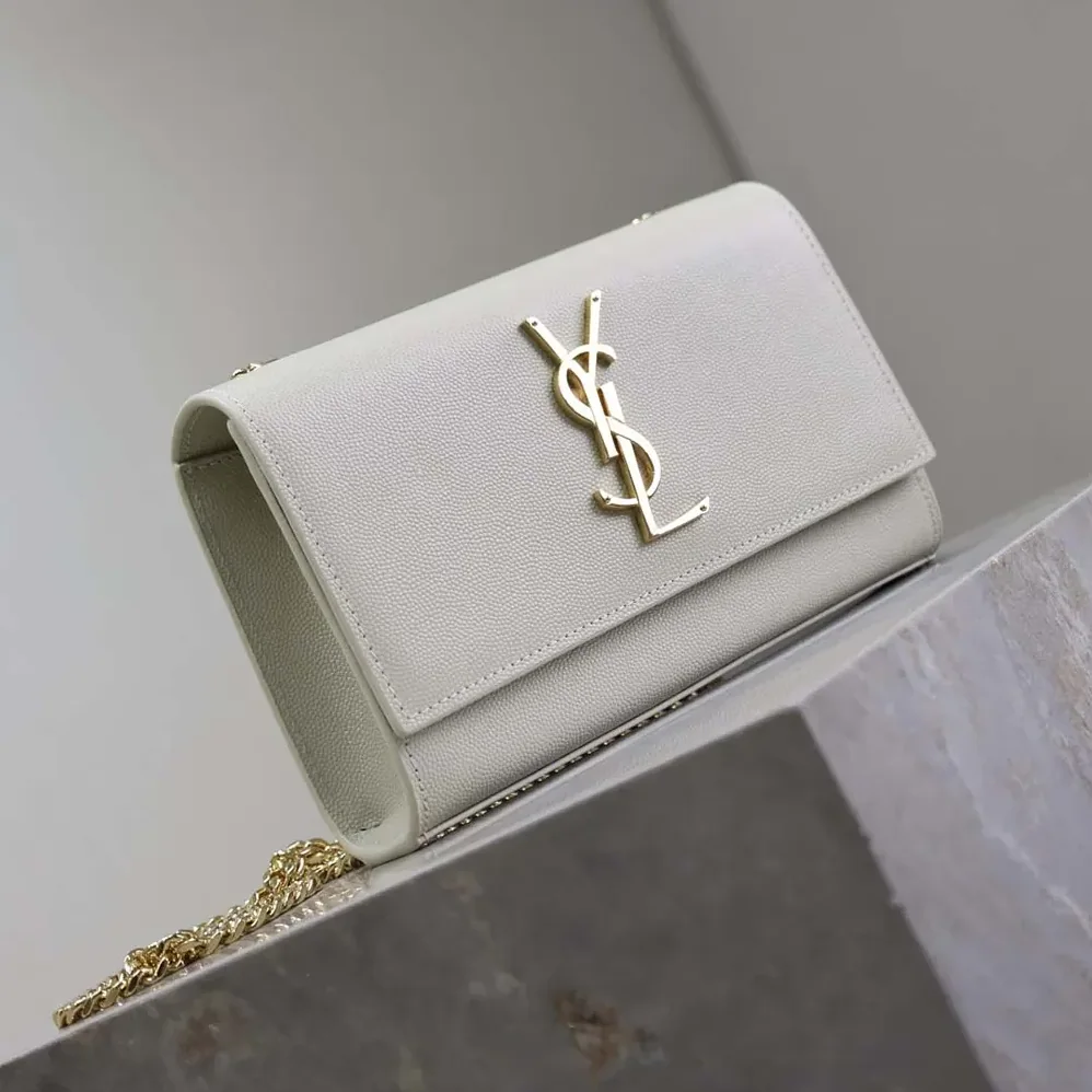 Saint Laurent YSL Kate Medium In Grain De Poudre Embossed Leather White for Women