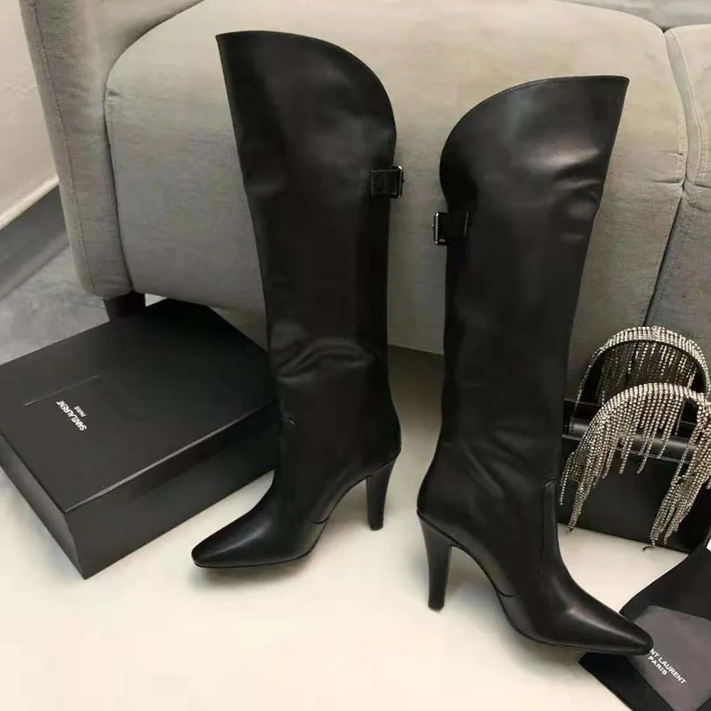 Saint Laurent YSL Harper Boots in Smooth Leather for Women in Black