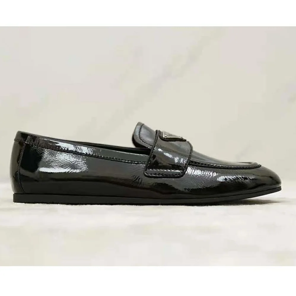 Prada Patent Leather Loafers in 5mm Heel for Women in Black Prada Patent Leather Loafers in 5mm Heel for Women in Black