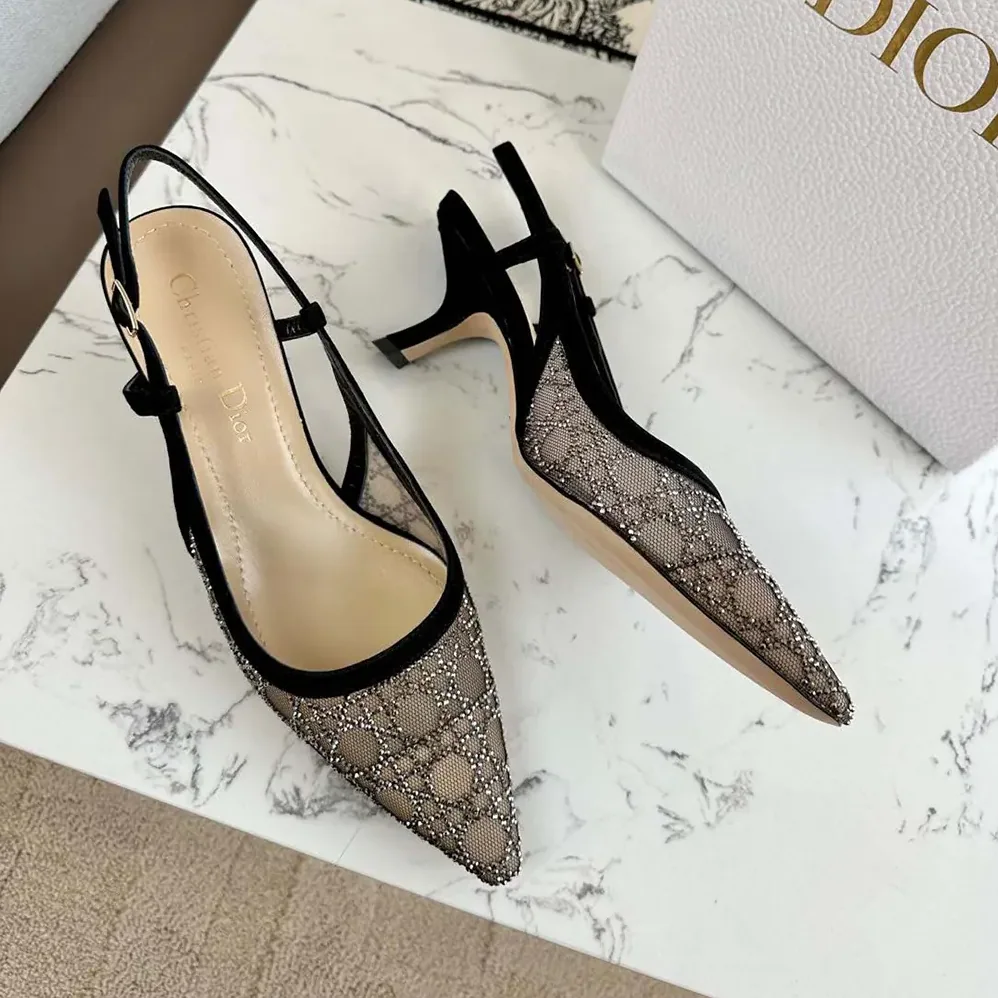 Dior Capture Slingback Pump Transparent Mesh with Silver for Women in Tone Strass Cannage Motif
