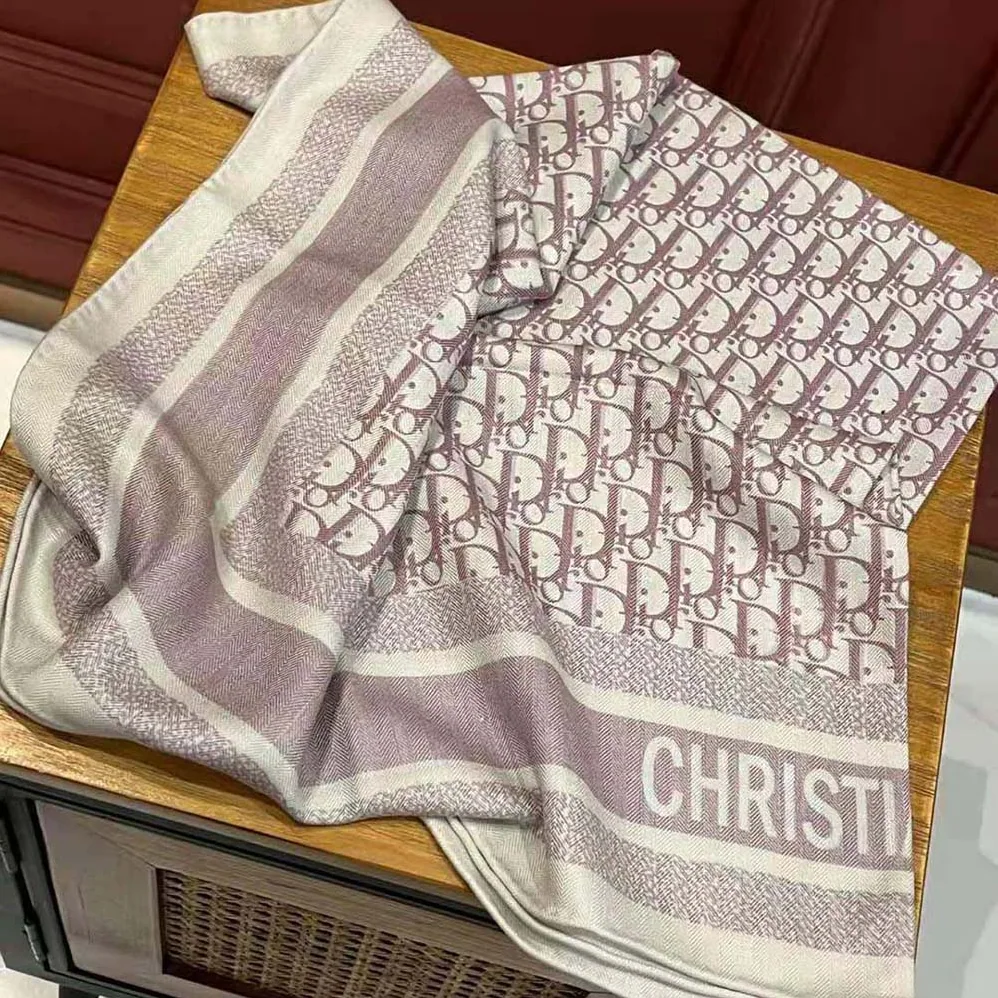 Dior Oblique Diortwin Square Scarf Rose Des Vents and Gray Silk Twill for Women