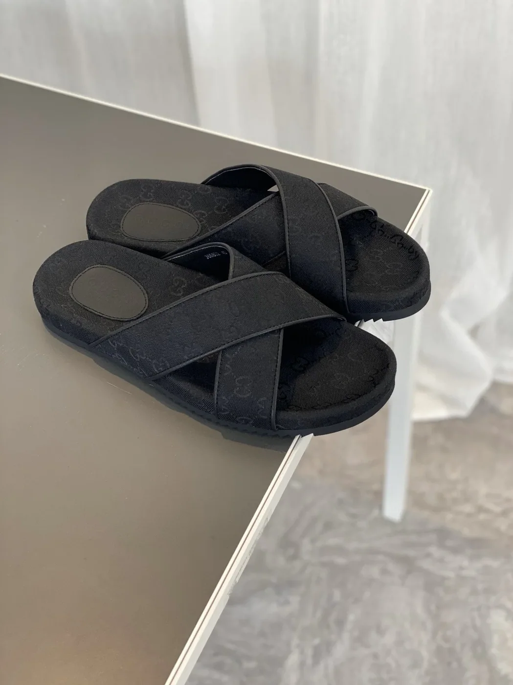 Gucci GG Crisscross Slide Sandals Black for Men