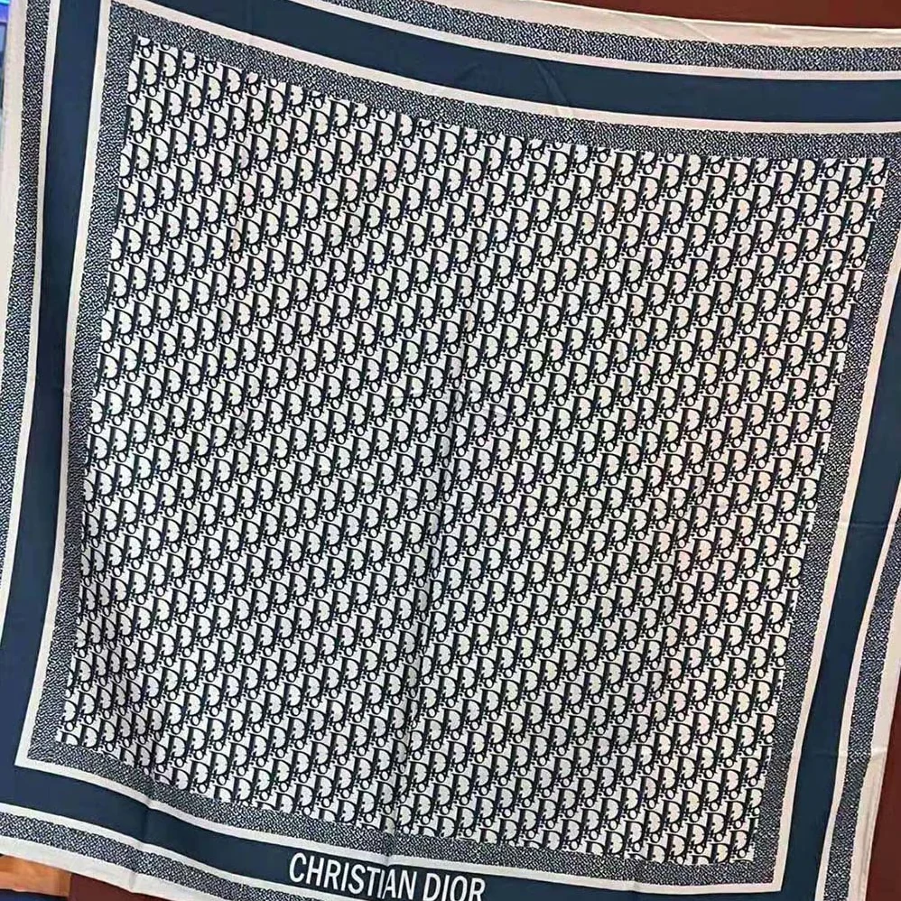 Dior Oblique Diortwin 90 Square Scarf Gray and Navy Blue Silk Twill for Women Dior Oblique Diortwin 90 Square Scarf Gray and Navy Blue Silk Twill for Women