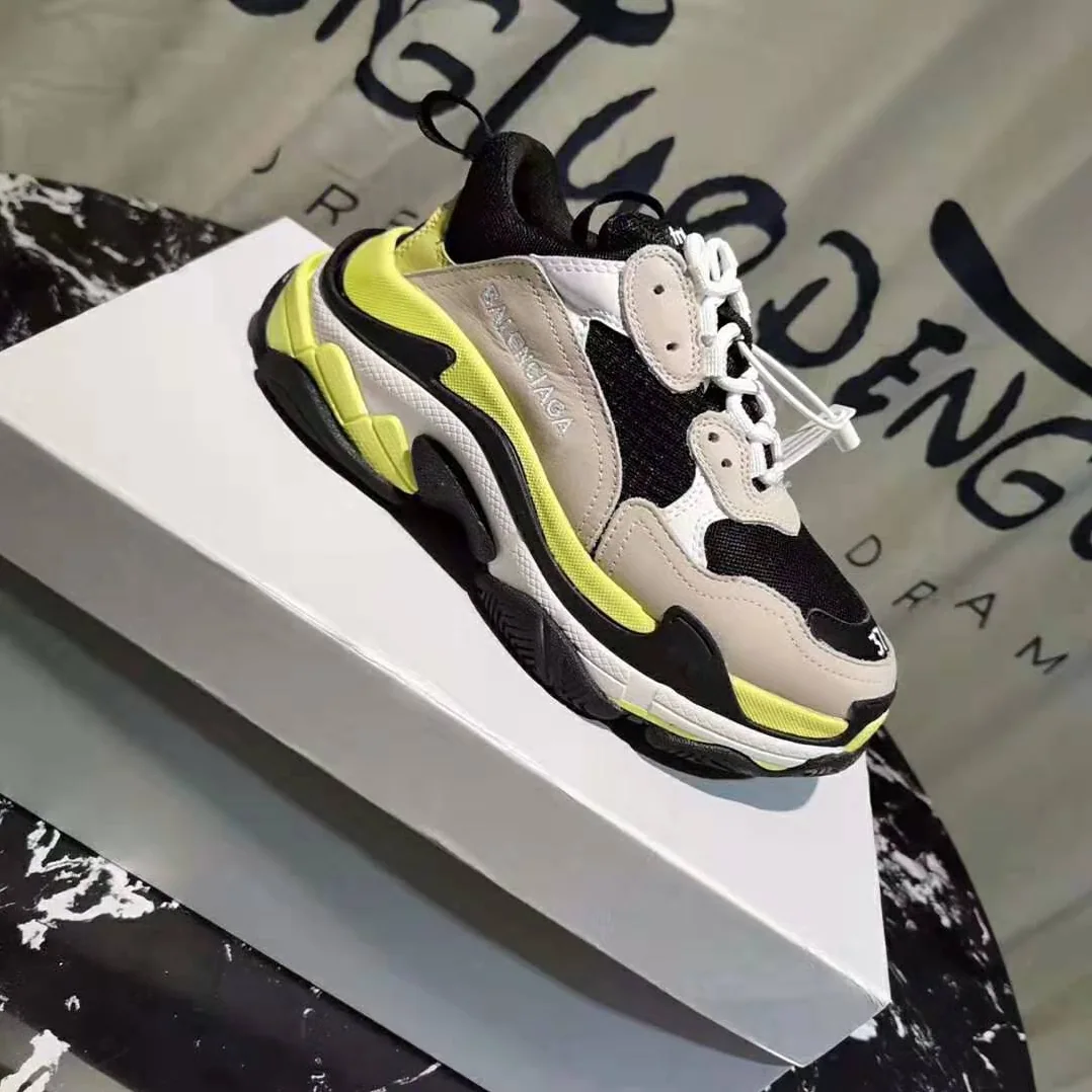 Balenciaga Shoes Triple S Grey Neon Yellow White Leather for Women Balenciaga Shoes Triple S Grey Neon Yellow White Leather for Women