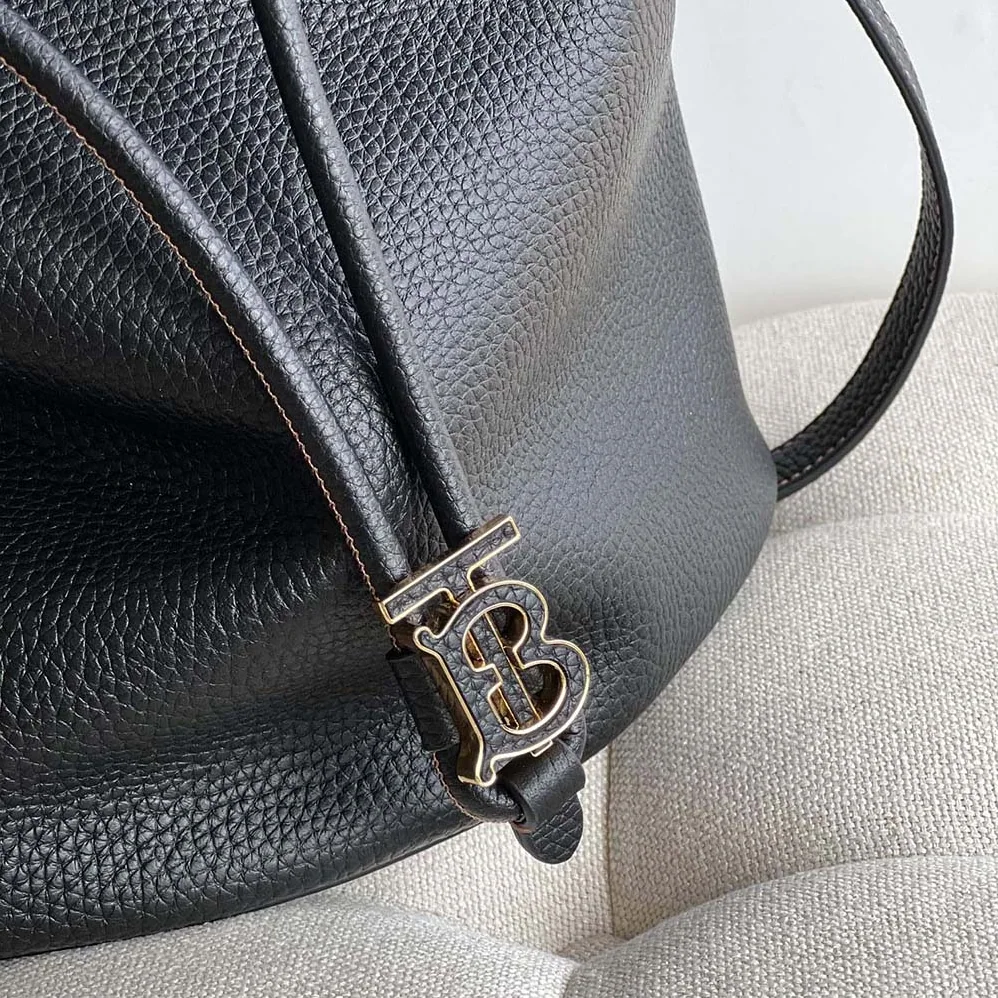 Burberry Grainy Leather Small TB Bucket Bag for Women in Black Burberry Grainy Leather Small TB Bucket Bag for Women in Black