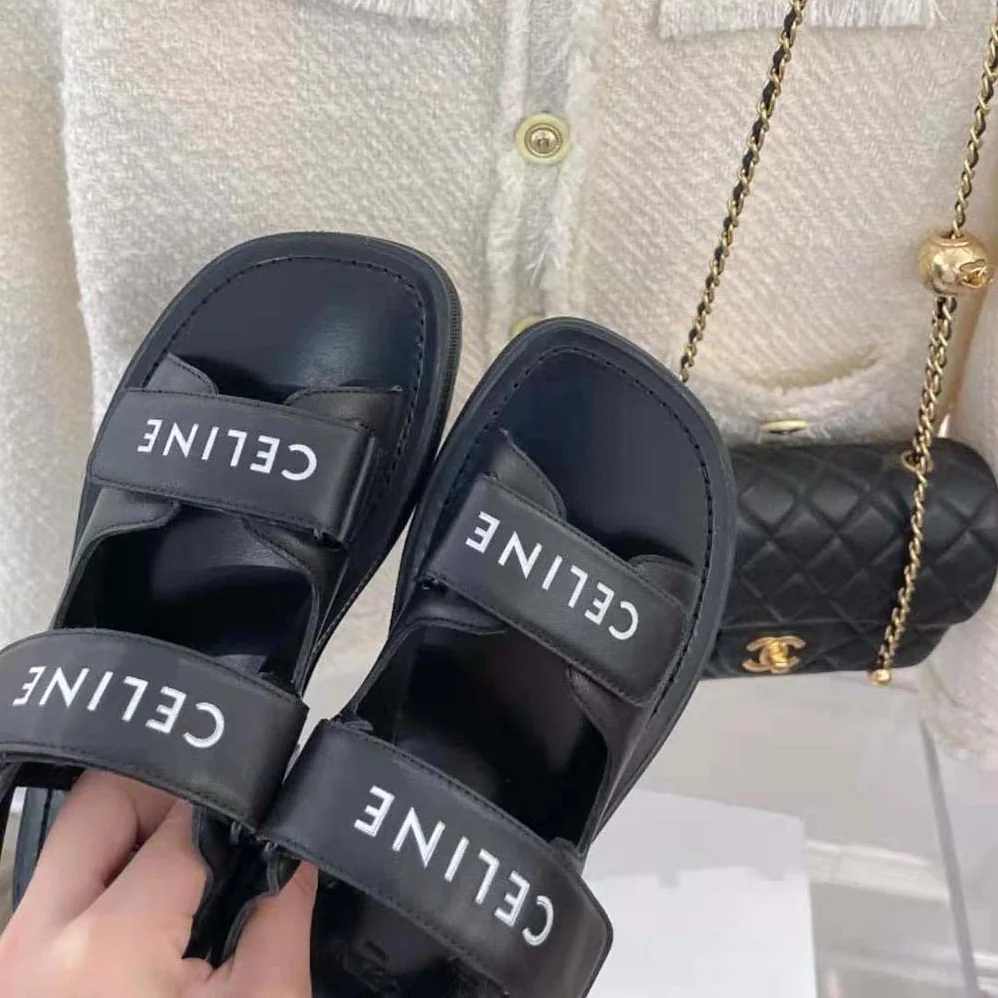Celine Leo Scratch Sandal in Calfskin for Women in Black