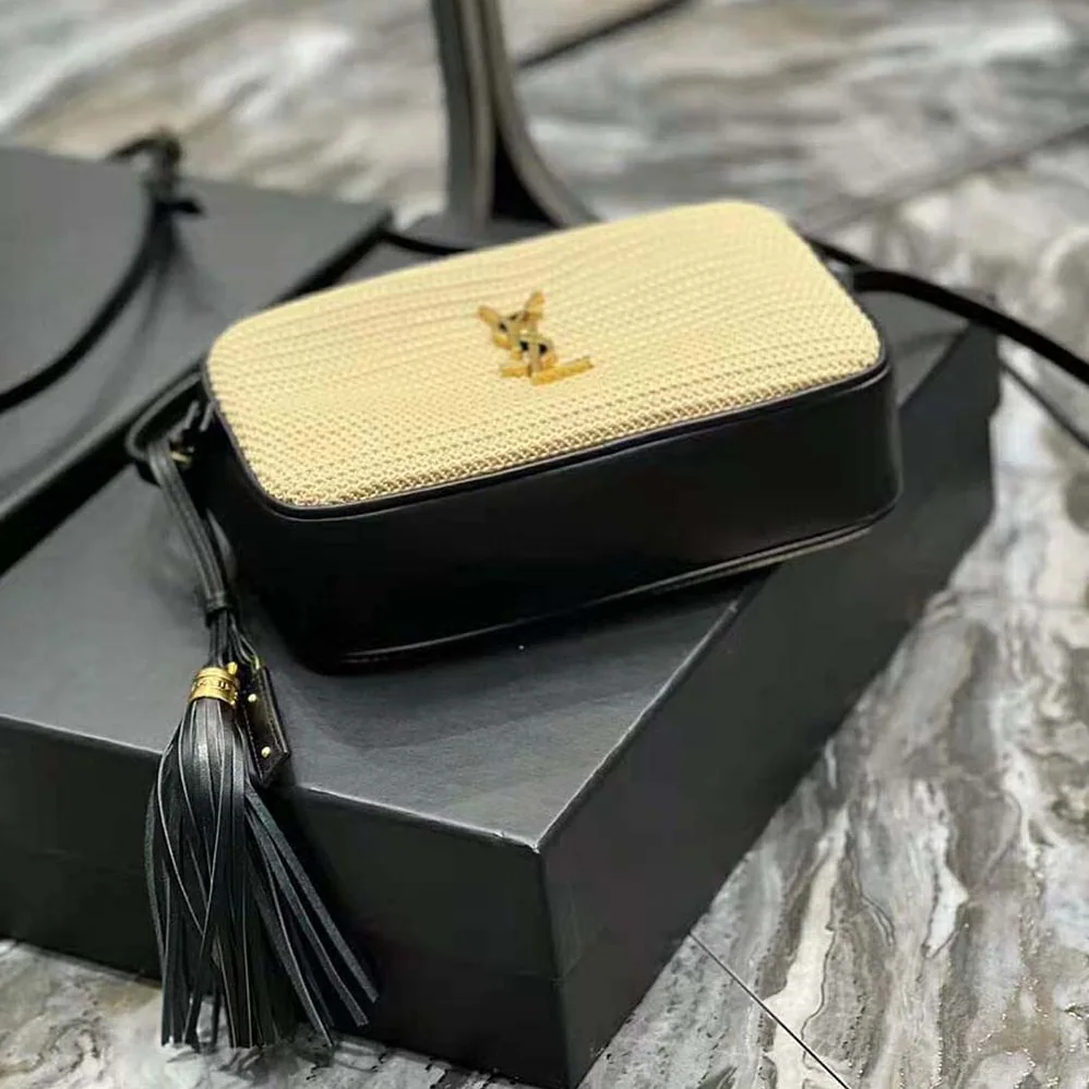 Saint Laurent YSL Lou Camera Bag in Raffia and Smooth Leather for Women