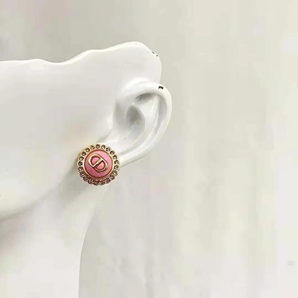 Dior Petit CD Stud Earrings Gold-Finish Metal Pink Crystals and Light Pink Glass for Women Dior Petit CD Stud Earrings Gold-Finish Metal Pink Crystals and Light Pink Glass for Women