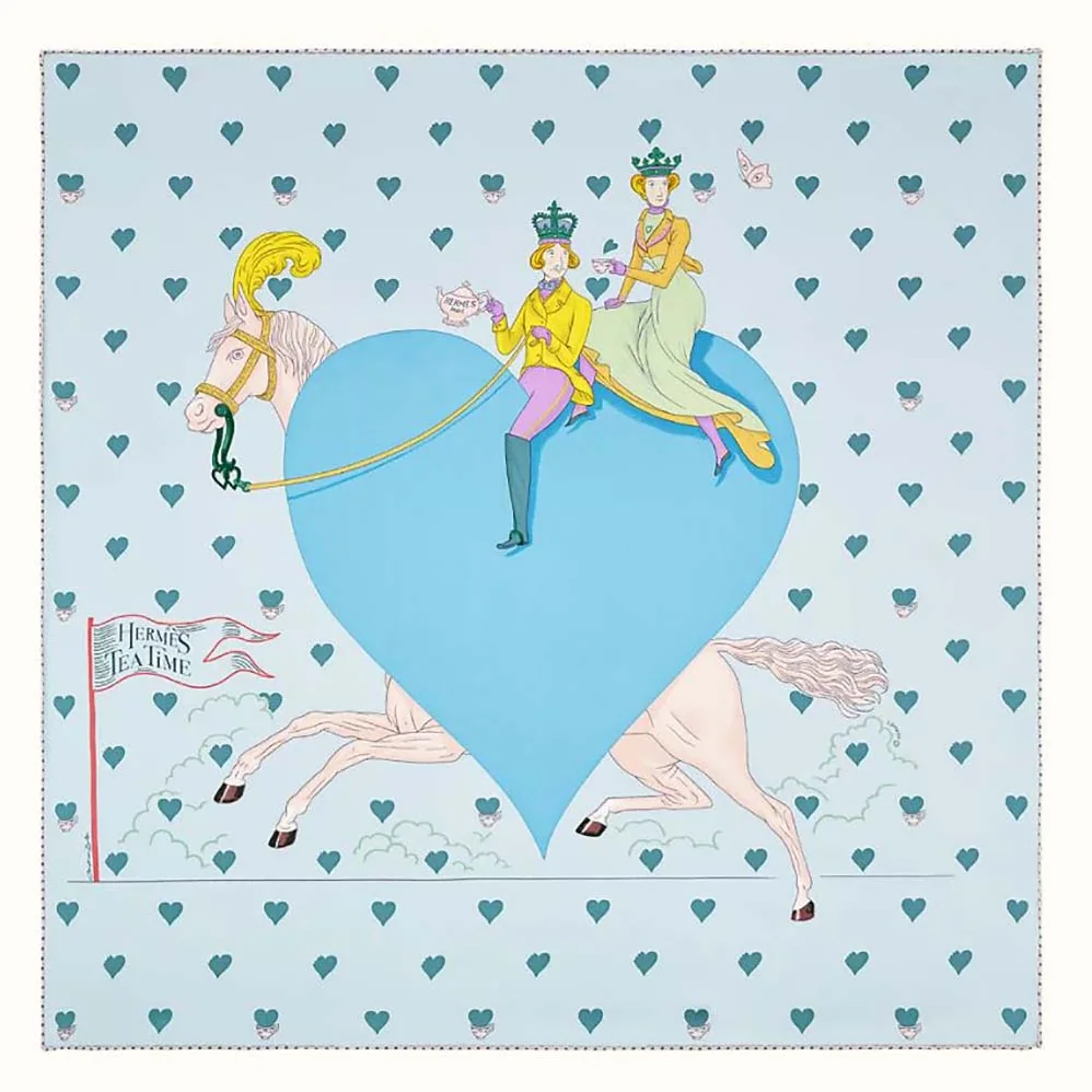 Hermes Tea Time Scarf 70 in Silk with Hand for Women in Rolled Edges