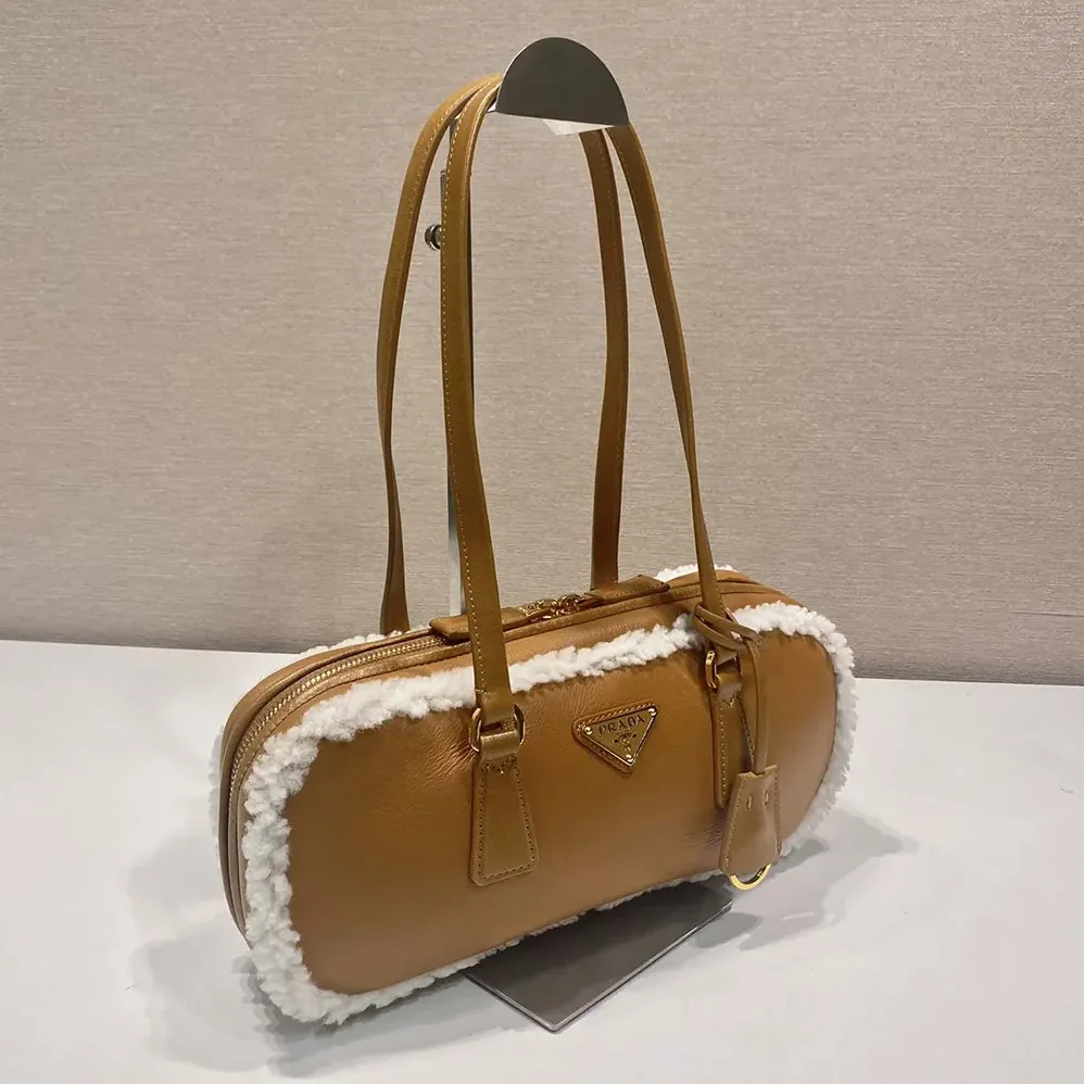 Prada Medium Shearling Two-handle Bag for Women in Brown Prada Medium Shearling Two-handle Bag for Women in Brown