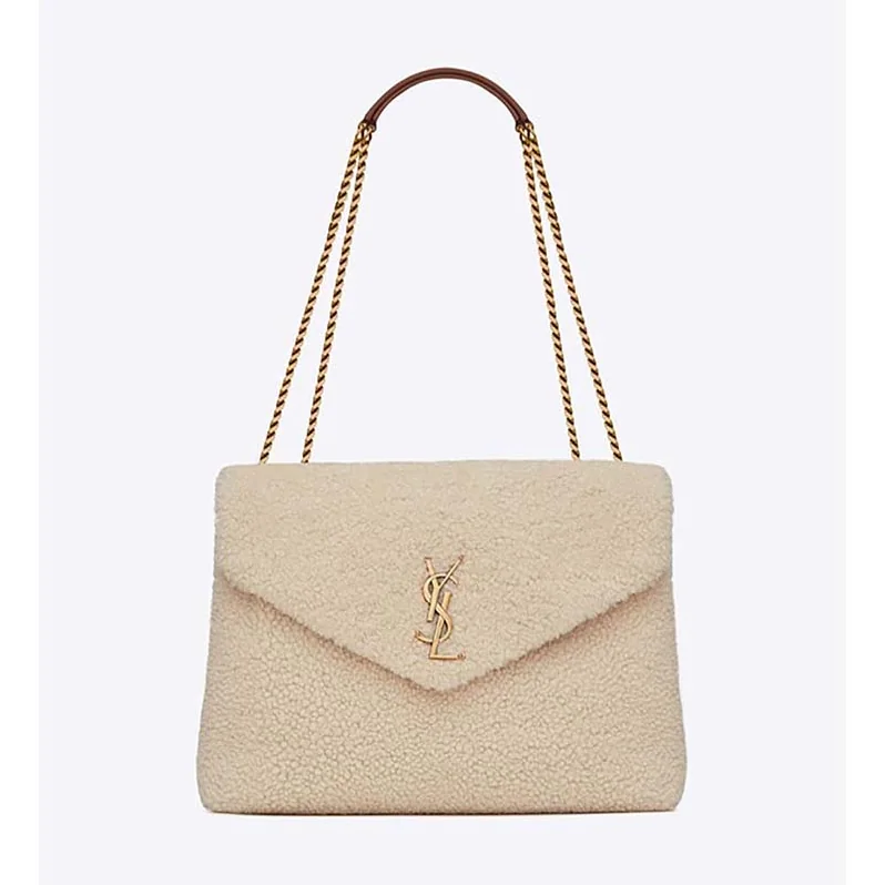 Saint Laurent YSL Loulou Medium in Shearling for Women in White Saint Laurent YSL Loulou Medium in Shearling for Women in White