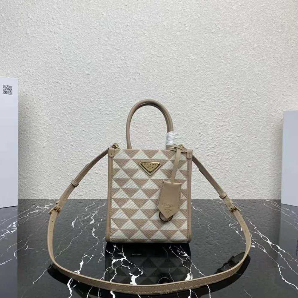 Prada Symbole Embroidered Fabric Mini Bag for Women in Beige Prada Symbole Embroidered Fabric Mini Bag for Women in Beige