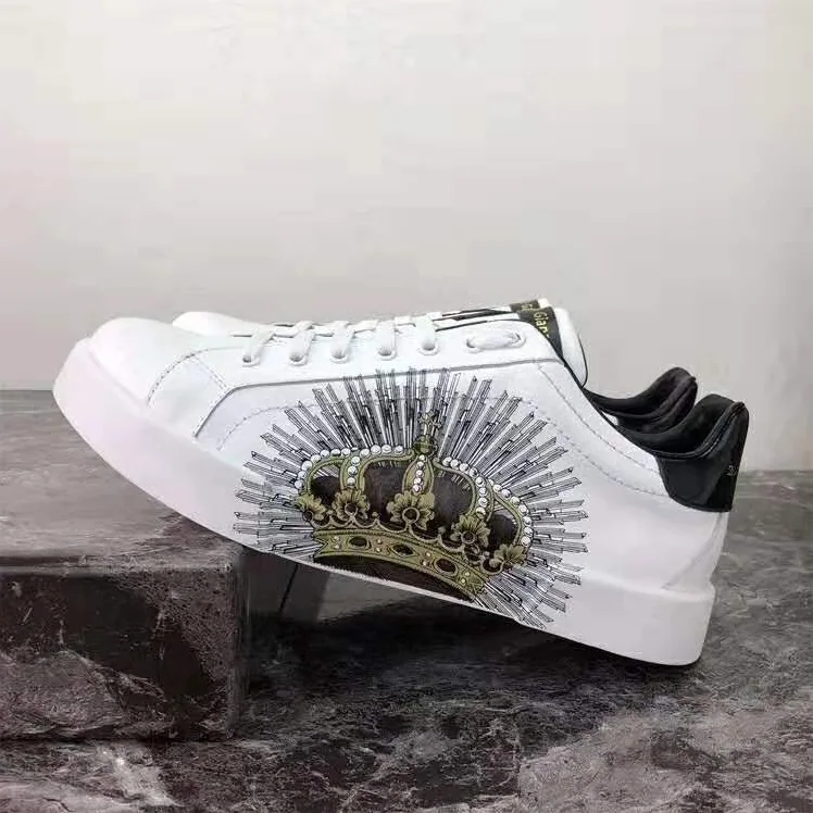 Dolce Gabbana D&G Printed Calfskin Portofino Sneakers for Men in White Dolce Gabbana D&G Printed Calfskin Portofino Sneakers for Men in White