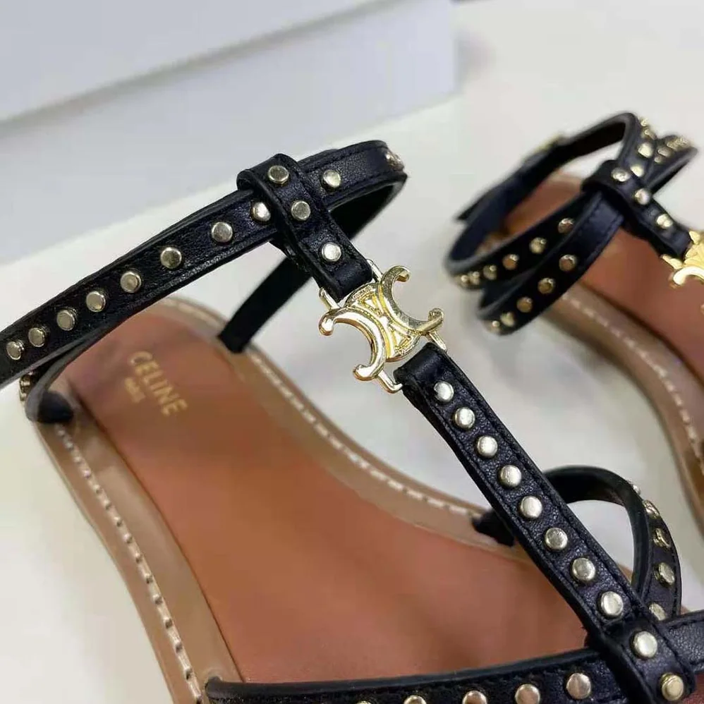 Celine Taillat Flat Sandal with Studs in Calfskin – Vegetal Tanning & Studs for Women in Black Celine Taillat Flat Sandal with Studs in Calfskin – Vegetal Tanning & Studs for Women in Black