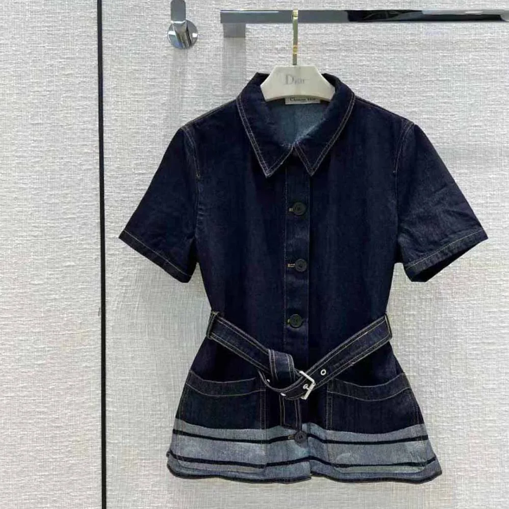 Dior Denim Couture Short for Women in Sleeved Belted Jacket