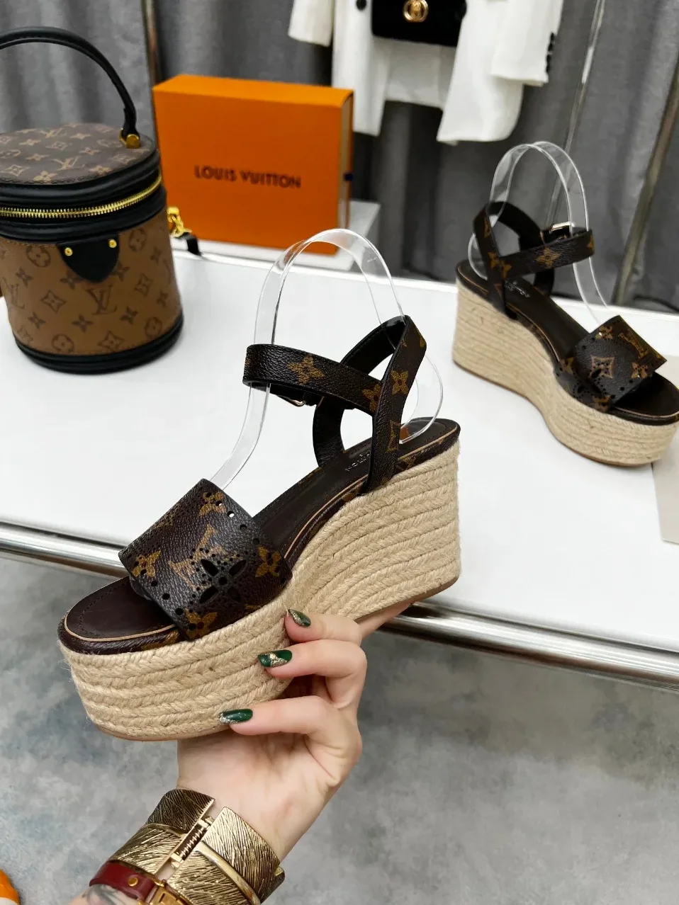 Louis Vuitton Starboard Wedge Sandal Black And Brown for Women