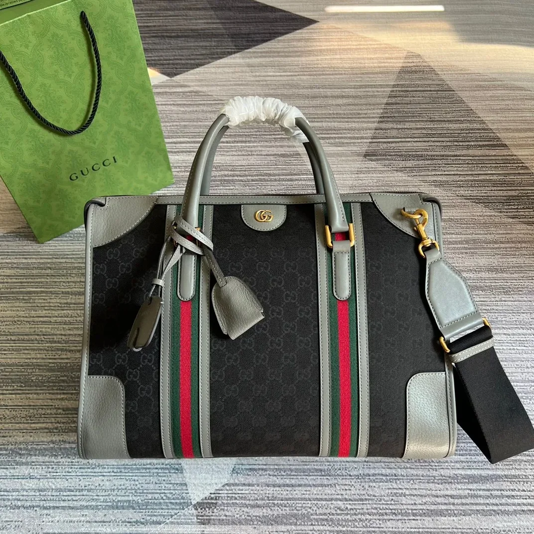 Large Bauletto Top Handle Bag With Double G White in Grey /