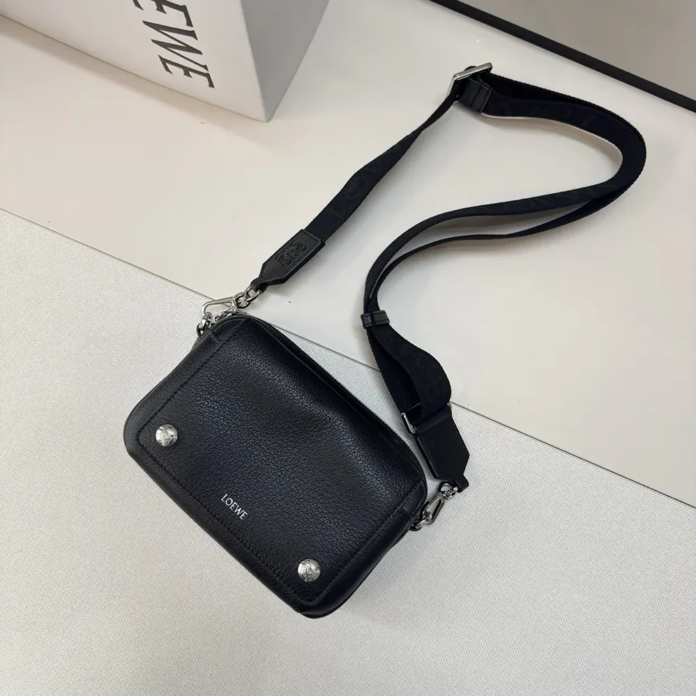 Loewe Small Pebble Messenger Bag in Supple Grained Calfskin for Unisex in Black