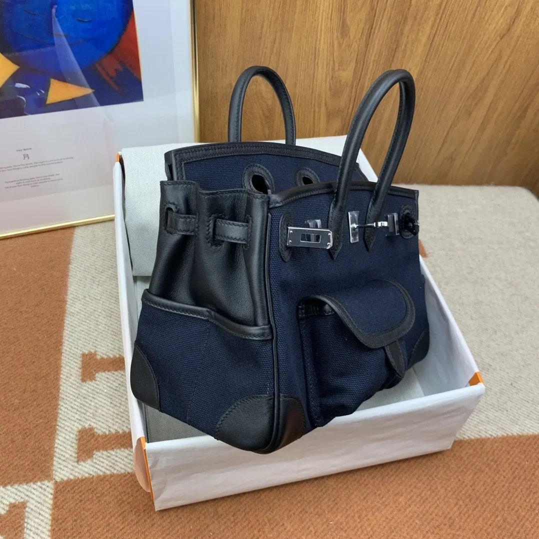 Hermes Birkin Cargo 25 Top Handle Bag in Dark Blue Silver Hardware