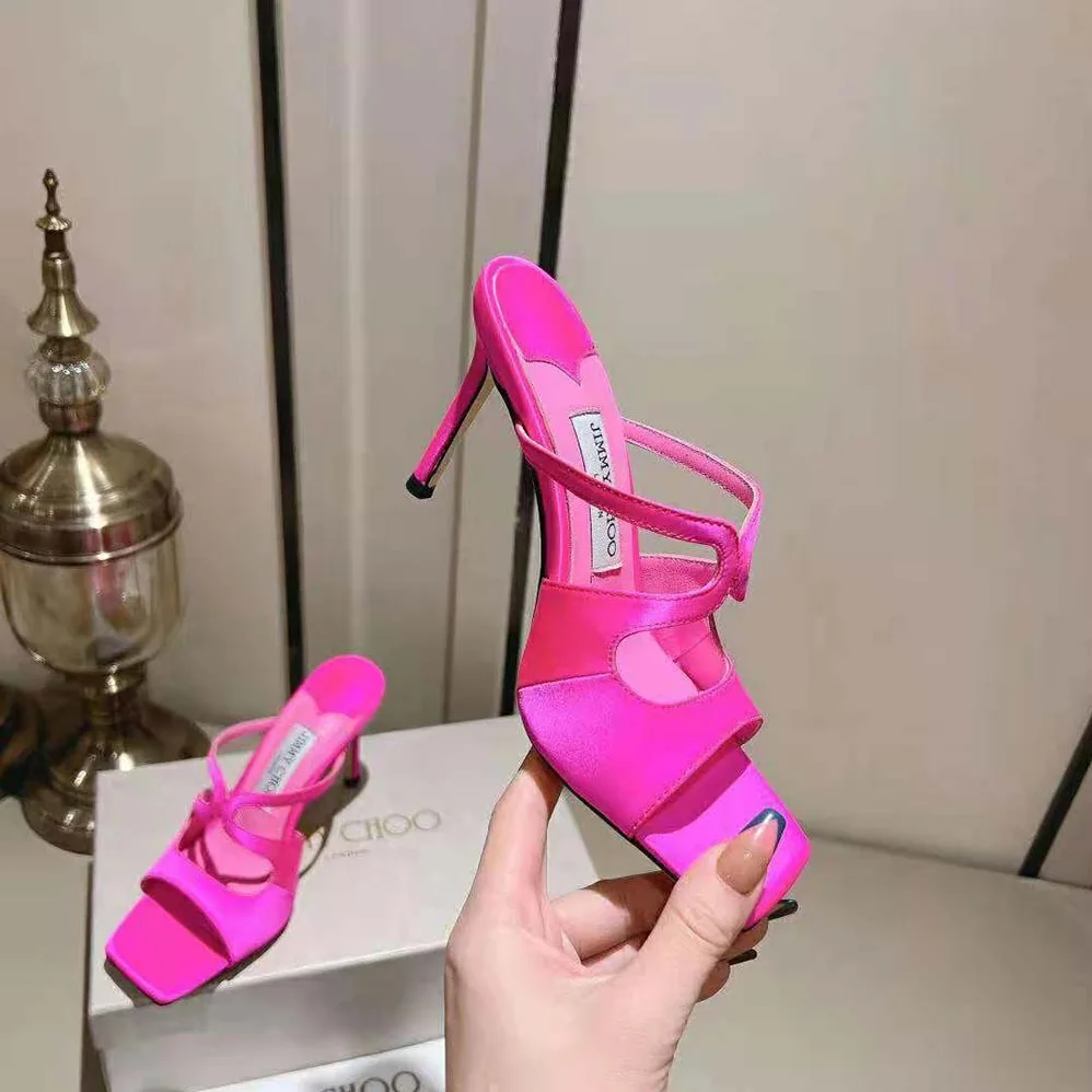 Jimmy Choo Anise 95 Fuchsia Satin Mules in 95mm Heel Height for Women Jimmy Choo Anise 95 Fuchsia Satin Mules in 95mm Heel Height for Women