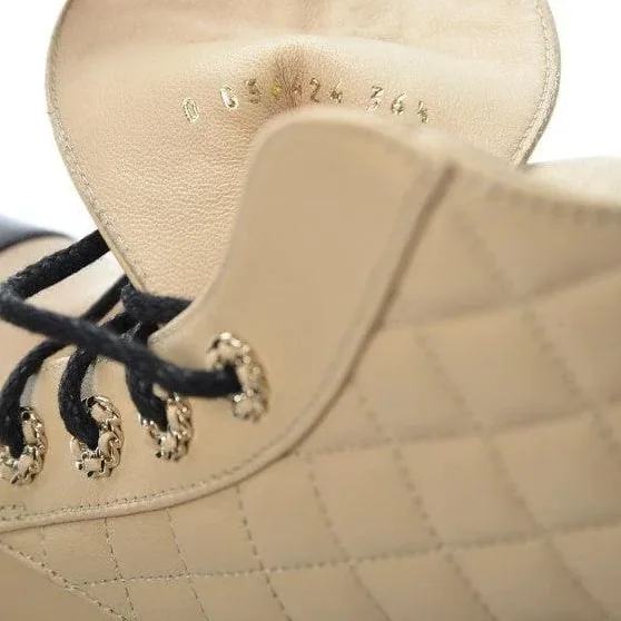 Calfskin Quilted Lace Up Combat Boots