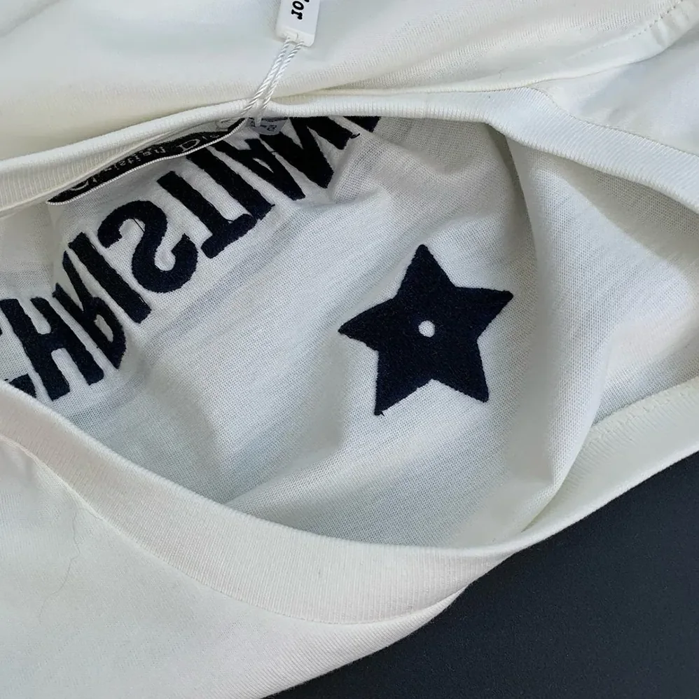 Dior T-Shirt White Cotton Jersey with Signature for Women